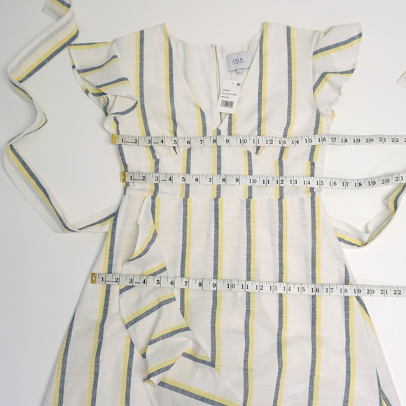 J.O.A. Striped Ruffle Flutter Trim Faux Wrap Dress - Picture 5 of 6